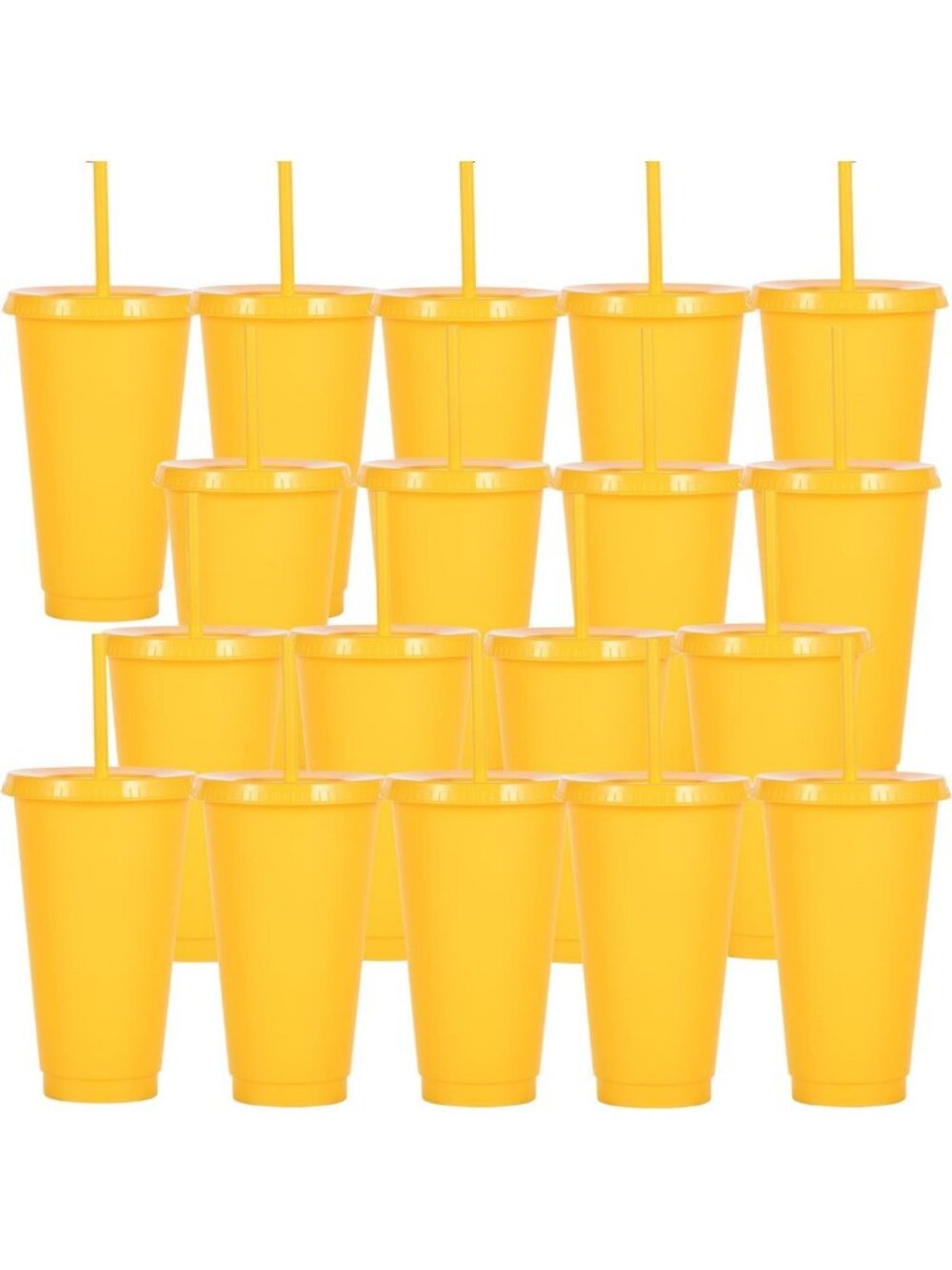 Reusable 24 oz Plastic Cups with Lids & Straws - Bulk Party Cups for Iced